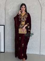 Caftan de Dubaï pour le soir, style islamique, grande taille, léger, fait main, orné de perles et de paillettes, en Georgette, ethnique, uni, à ourlet évasé, longueur ras du sol, pour l'Aïd