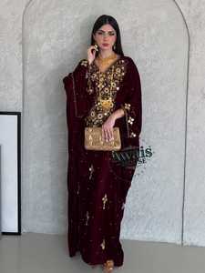 Dubai buổi tối hồi giáo cộng với kích thước Trọng lượng nhẹ Chiều dài sàn EID caftan abaya với tay áo dài cho cầu nguyện và bên mặc - Product Image 4