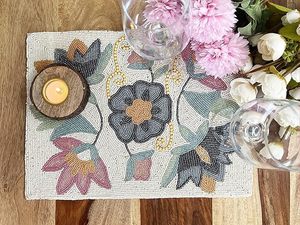 Best Satin Fabric Embroidered <b>Placemat</b> for Bedside Dining Table Wedding Parties New Year Beautiful Elegant Patterned Mats & Pads - Product Image 4