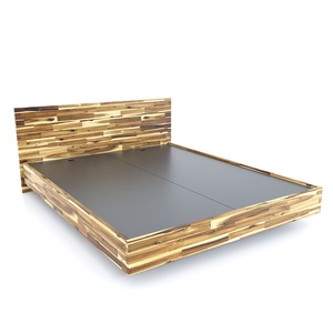 Cadre de lit double rustique japonais en bois d'acacia naturel extensible GN68037 160x200cm - Product Image 1