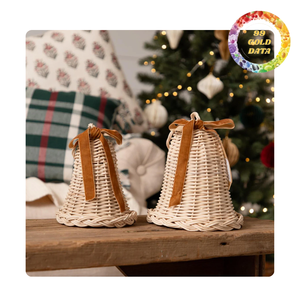 Adorno de campana de ratán rústico de Vietnam | Decoración de árbol de Navidad natural - Product Image 5