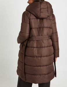 Veste matelassée pour femme tendance, couleur marron unie, tissu respirant, épaisse, chaude, matelassée, surdimensionnée, boutonnée, longue, style bulle - Product Image 2