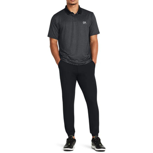 Transpirable que absorbe la humedad 100% poliéster Ajuste estándar relajado con tapeta de 2 botones Black Performance Mens Golf Polo Shirt - Product Image 2