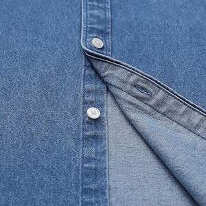 Chemise en denim bleu extensible en coton, nouvelle arrivée 2025, manches longues, col montant, homme, décontractée, coupe ajustée, boutons, respirante, anti-froissement - Product Image 3