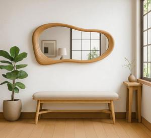 Miroir mural en bois massif écologique fait main de qualité supérieure, cadre asymétrique organique, design Art Déco pour la décoration de la maison à prix avantageux - Product Image 3