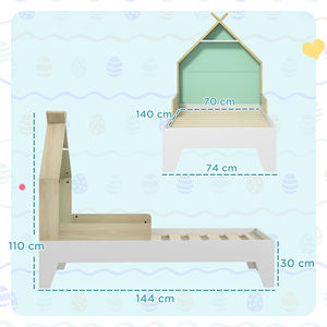 AIYAPLAY Lit d'enfant 3-8 ans en forme de maison avec côtés en bois, 144x74x110cm, vert - Product Image 3