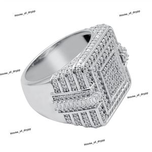 Anillo de Banda Cuadrada con Incrustaciones de Diamantes de Imitación VVS, Plata 925, Estilo Hip Hop, Anillo de Lujo - Product Image 5
