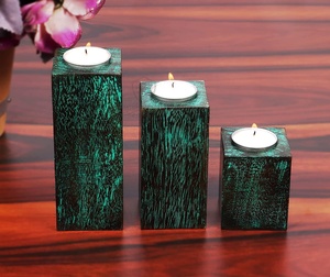 Mango Wood Rustic Look Bulk Pillar Candle Holder Set 3 New <b>Tea</b> Light Holders and Incense <b>Stand</b> for Home Decoration - Product Image 4