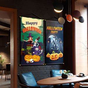 Papier peint en tissu à suspendre avec affiche de cinéma d'Halloween pour la décoration d'ambiance de restaurant, bar ou fête - Product Image 1