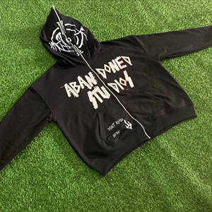 Sudadera con capucha Unisex personalizada de peso pesado desgastado bordado 100% algodón para hombre con cremallera completa ropa de patrón sólido - Product Image 1