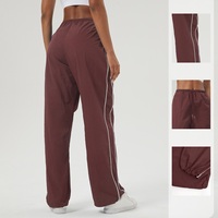 Sonbahar kadın Yün Polar İpli Rahat Sportif Kargo Pantolon Elastik Bel Gevşek Fit Genişletilmiş Hızlı Kuruyan Tam Boy Cep