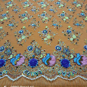 Tissu en dentelle brodée de perles et de sequins lourds, mètres de large, pour robe moderne - Product Image 4