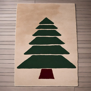 Tapis de Noël moderne en laine néo-zélandaise fait à la main à poils hauts et anti-bactéries, motif abstrait pour la maison, le salon et les enfants. - Product Image 1