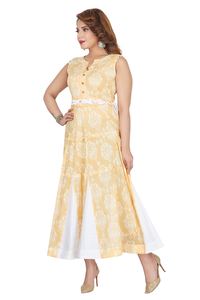 Indian Ethnic <b>Long</b> Cotton Kurti <b>Dress</b> <b>for</b> <b>Women</b> Multi-Color Printed <b>White</b> Sexy Style Gown <b>for</b> Parties and Weddings - Product Image 5