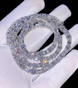 Real VVS Moissanite Luxury Emerald Tennis Link Design 925 Silver Gold Plated Brilliant Cut Claw Setting Bustdown Iced Perfect - Product Image 5