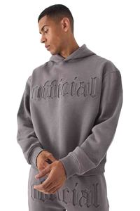 เสื้อฮู้ดโอเวอร์ไซส์ของผู้ชายผ้าฝ้าย100% 3D พิมพ์ลายนูนปักสีขาว - Product Image 3