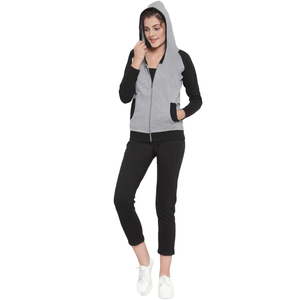 Personalizado 100% algodón de las mujeres Zip up V cuello Oversize Hoodies Set señoras chándal personalizado marca Logo sudaderas con capucha conjuntos - Product Image 4