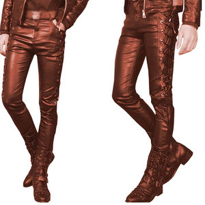 Pantalones de Cuero con Corte Acampanado y Estilo Bell Bottom, Pantalones de Cuero Personalizados Estilo Y2K, Pantalones de Motociclista para Hombre, Estilo Hip Hop - Product Image 3