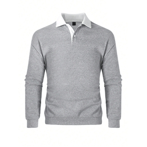 Sweat-shirt à col pour homme, manches longues, en polaire, décontracté, 100% coton, uni, séchage rapide, pour l'hiver et le quotidien - Product Image 1