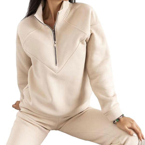 2 Pcs Set Fall Sweatshirt Pants Set Loose Warm Stand Collar Elastic Waist Lady Clothing>Women's Sets - Product Image 3