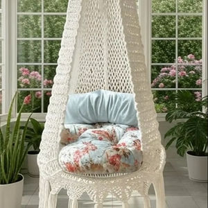 Bohemian Handmade Macrame Swing Chair Natural Cotton <b>Hanging</b> <b>Seat</b> for Balcony Patio & Living Room - Product Image 1