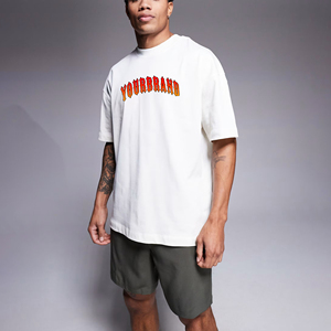 Vente en gros 100% coton 2 pcs ensemble t-shirt et short pour hommes logo brodé personnalisé surdimensionné épaule tombante ensemble de jogging pour hommes - Product Image 1