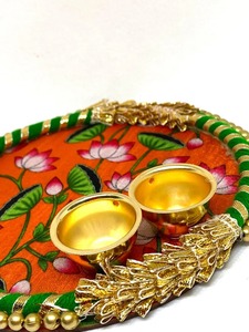 Décoratif indien Pooja Thali Temple accessoires Diwali décor à la maison Festival fête retour cadeaux pendaison de crémaillère vermillon plaque boîte - Product Image 4