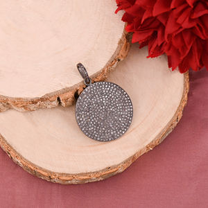 Pendentif disque pour femme en argent sterling 925 plaqué rhodium noir, pavé de diamants, vintage, taille 30 mm, pierres précieuses rouges de montagne - Product Image 2