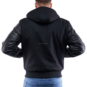 Veste bomber universitaire rétro unisexe de qualité supérieure, coupe-vent, à capuche, patchwork, corps en laine, manches en similicuir, style Letterman, pour équipes universitaires - Product Image 2