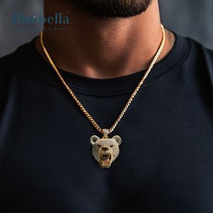 925 Plata lujo Iced Out Iced Roaring Bear cabeza colgante collar hombres rapero estilo diamante Bling joyería - Product Image 4
