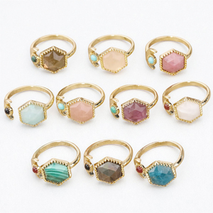 Anillo ajustable de piedras preciosas de labradorita hexagonal de diseñador-Anillo De Luna Vermeil de oro plateado 925-Anillos de piedras preciosas para fiesta - Product Image 2