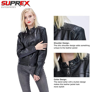 Blouson moto en similicuir noir pour femme, coupe ajustée, en cuir PU, avec poches zippées, vêtement d'extérieur élégant et décontracté, détachable - Product Image 6