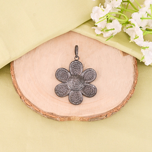 Colgante de Flor para Mujer, Plata de Ley 925, Bañado en Rodio Negro, Pavé de Diamantes Naturales, Estilo Vintage, Tamaño 25MM - Product Image 1