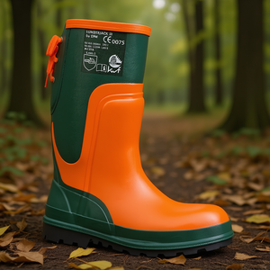 รองเท้าบูทนิรภัยสีเขียวมะกอก/สีส้ม รุ่นเอล์ม 45 สำหรับงานป่าไม้ ถุงมือยางธรรมชาติสำหรับทำสวน และอุปกรณ์ป้องกัน - Product Image 3
