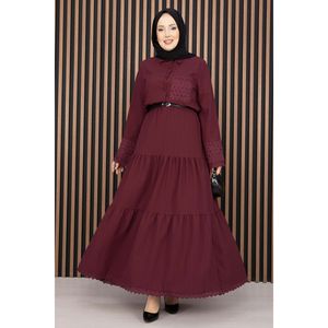 Ensemble deux pièces automne en tissu côtelé bordeaux orné, chemise et jupe, coupe ample de haute qualité, motif léopard uni, un ensemble de vêtements - Product Image 3