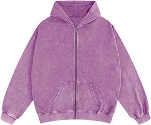 Sweat à capuche délavé à l'acide avec fermeture éclair pour hommes Veste d'automne décontractée vintage surdimensionnée Sweatshirts à capuche en coton avec poches - Product Image 3