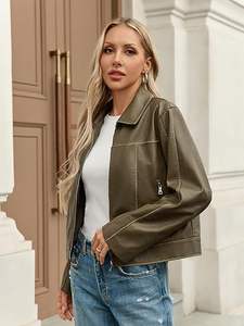 Veste en faux cuir à manches longues avec fermeture à glissière pour femmes de qualité supérieure Motard OEM - Product Image 2