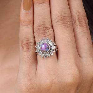 แหวนดีไซน์สีฟ้าโมแฮร์เทอร์ควอยซ์แท้ขนาด7มม. แหวนชั้นดีทำด้วยมือไม่ซ้ำใครการตั้งค่ากรอบแข็ง925สำหรับปาร์ตี้สเตอร์ลิง - Product Image 3