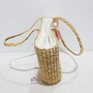 Bolsos de mano de jacinto de agua natural con cierre de cremallera para mujer - Product Image 5