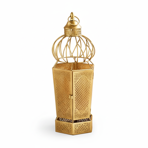 Lanterne porte-bougie marocaine en métal, décoration de table et de sol, lanterne dorée - Product Image 1