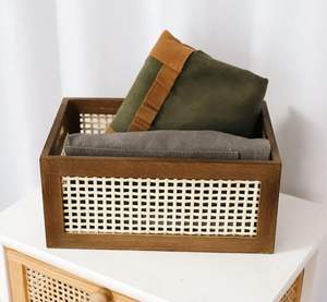 Handmade Brown Walnut & <b>Rattan</b> <b>Storage</b> Box - Product Image 2