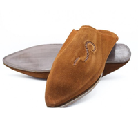 Babouches Marocaines en Daim Marron pour Hommes, Pantoufles Traditionnelles et Mocassins sans Talon en Cuir Fait Main