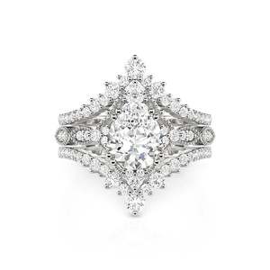 Jeulia Vintage Milgrain Pear Cut Halo <b>Crown</b> Wedding <b>Ring</b> Set - Product Image 1