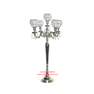 Silver Embossed 5 Arm <b>Candelabra</b> with Crystal Votive Wholesale Cheapest Price Tall Silver Plated Handmade <b>Candelabra</b> - Product Image 4