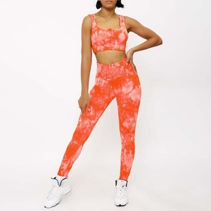 New Arrival High Quality <b>Tie</b> Dye Yoga Set Fitness Sports Seamless Compression Bra And Leggings Set - Product Image 4