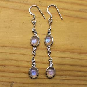 ต่างหูพลอยมูนสโตนสีรุ้งธรรมชาติต่างหูทำมือสวยงามทำจากหินธรรมชาติและเงินสเตอร์ลิง - Product Image 1