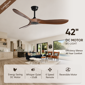 42 Inch Solid Wood Ceiling <b>Fan</b> Without Light <b>with</b> <b>Remote</b> Control 3 Wood Blades Quiet DC Motor for Bedroom - Product Image 1
