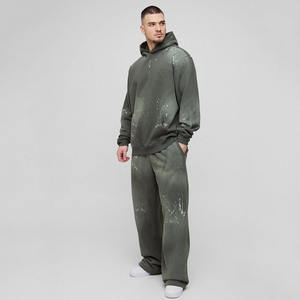 Custom Oversized Embroidered Hoodie Tracksuit Set Sweatpants <b>Jogger</b> Cargo Pants Wide Fit Boxer <b>Jogger</b> Spray Wash for <b>Tall</b> Sizes - Product Image 1