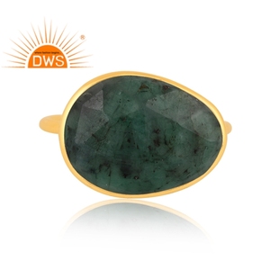 แหวนเงินแท้18K ประดับพลอยมรกตธรรมชาติชุบทอง18K สำหรับเป็นของขวัญสำหรับผู้หญิง - Product Image 2