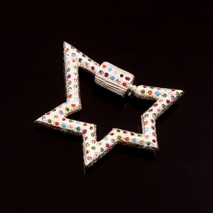 925 Sterling Silver Multi-Color CZ Carabiner Star Lock <b>Charms</b> for Unisex Fashion Necklace - Product Image 3